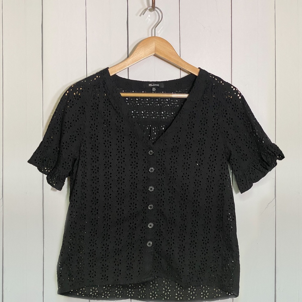 Madewell | Eyelet Village Ruffle-Sleeve Shirt | Size XXS